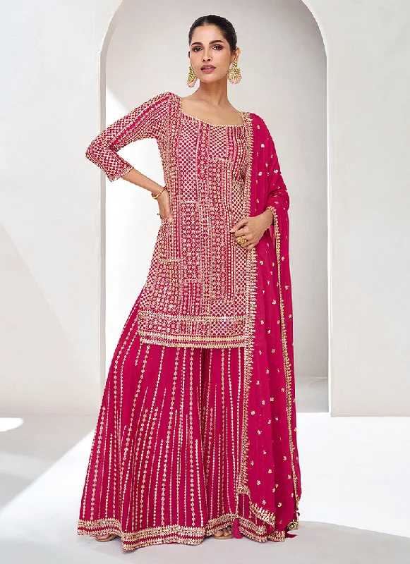 Bargain Blast Magenta Pink Sequence Embroidery Sharara Style Suit