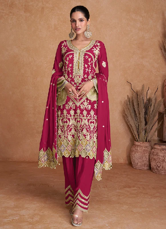 Daily Specials Magenta Multi Embroidery Traditional Pant Style Suit