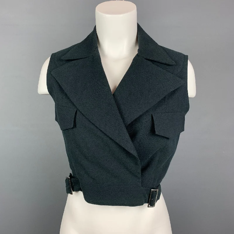 Vintage MORGANE LE FAY Size L Black Textured Cotton Cropped Vest