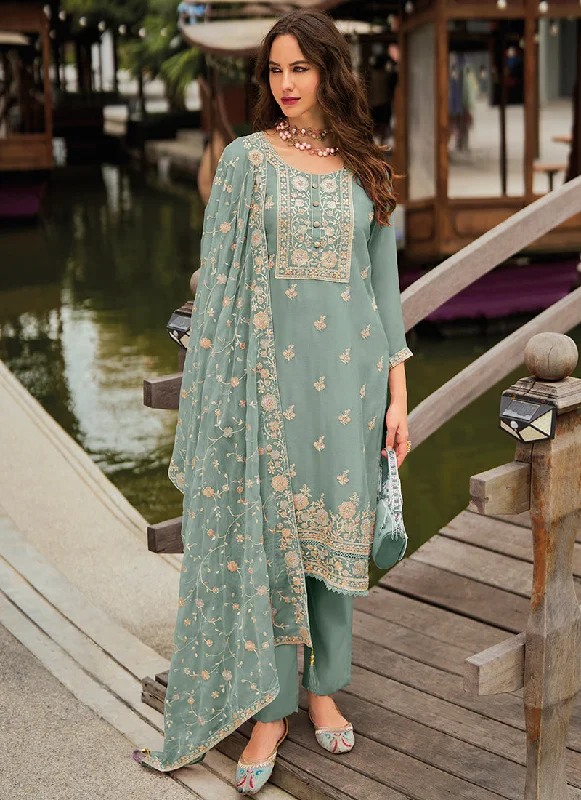 Online Specials Teal Blue Embroidery Festival Salwar Kameez Suit