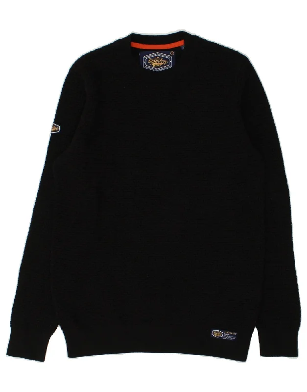 SUPERDRY Womens Crew Neck Jumper Sweater UK 14 Large Black Cotton