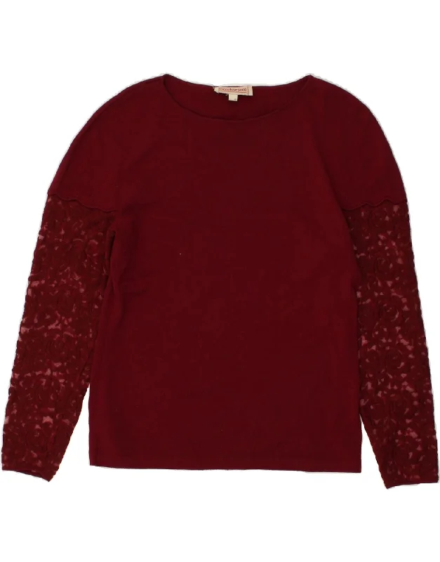 ROCCOBAROCCO Womens Lace Boat Neck Jumper Sweater IT 48 XL Maroon Wool