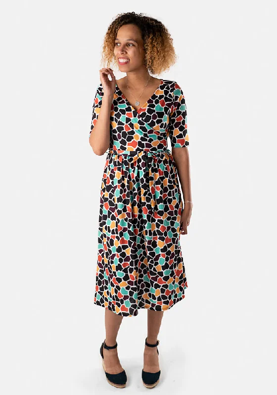 Overstock Sale Ingrid Abstract Giraffe Print Midi Dress