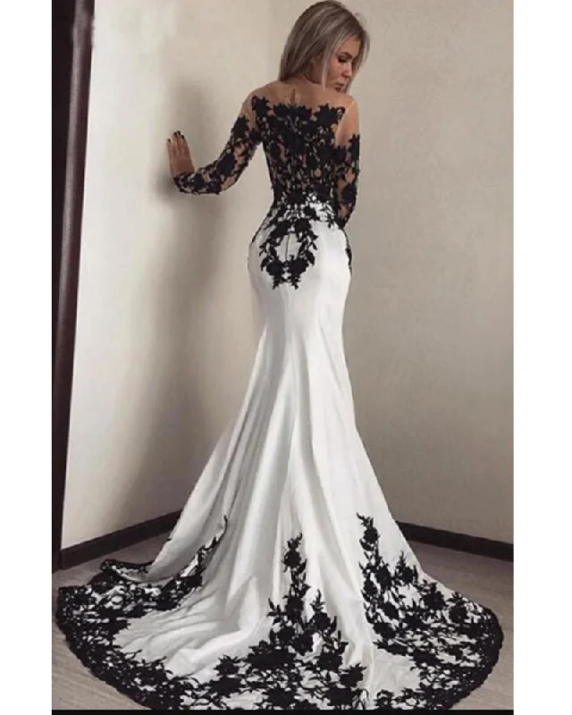 Price Fest Black and White Mermaid EveningWedding Party Dress Long Sleeve Formal Women Outfit PL0922 Price Fest Black and White Mermaid EveningWedding Party Dress Long Sleeve Formal Women Outfit PL0922