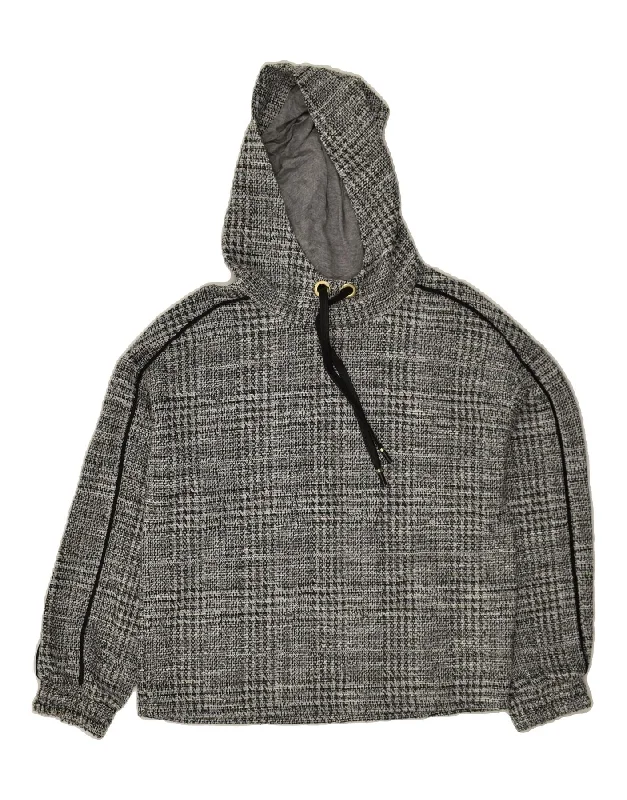 MASSIMO DUTTI Womens Hoodie Jumper UK 10 Small Grey Check Viscose