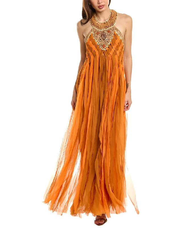 Limited Time Discount Alberta Ferretti Basketweave Silk Gown