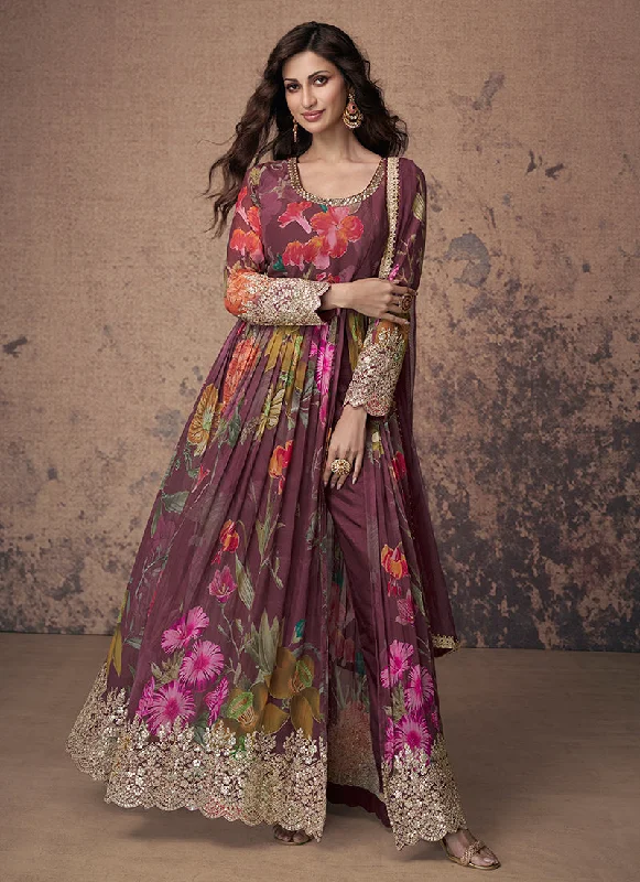 New Markdowns Maroon Embroidered Slit Style Anarkali Suit