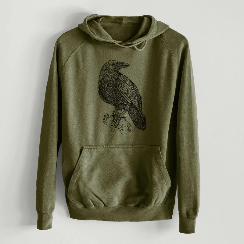 Common Raven  - Corvus corax - Mid-Weight Unisex Vintage 100% Cotton Hoodie