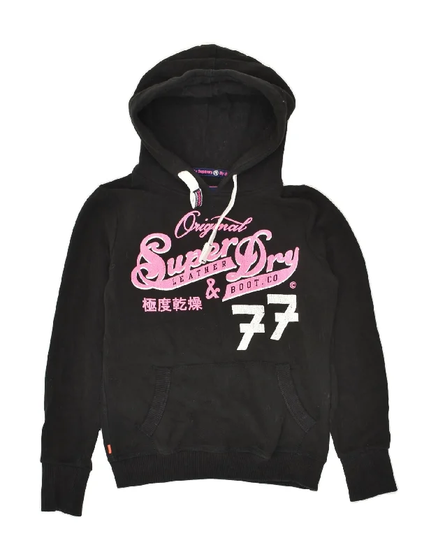 SUPERDRY Womens Vintage Graphic Hoodie Jumper UK 10 Small Black Cotton