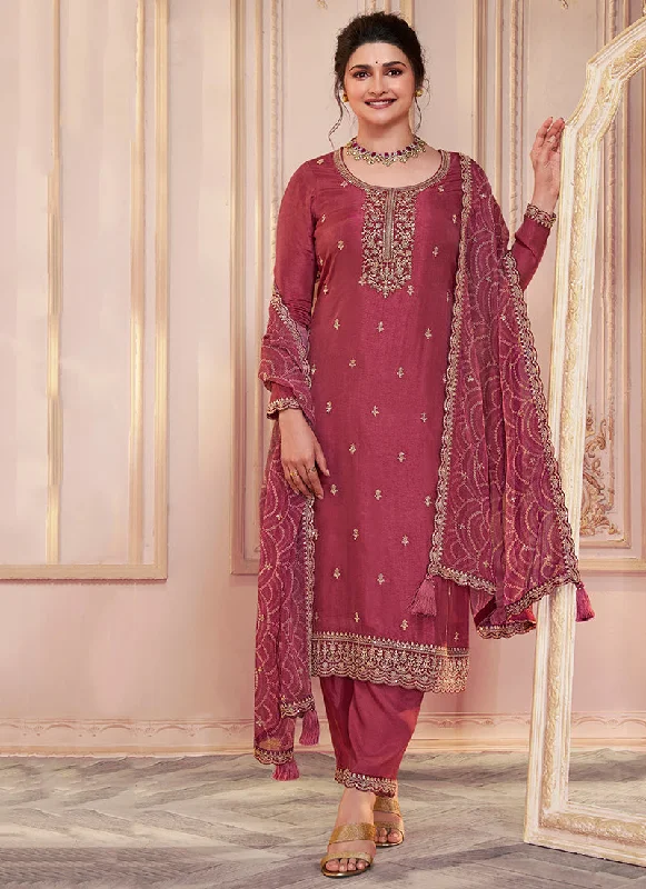 Price Drop Rich Pink Embroidered Pakistani Pant Style Suit