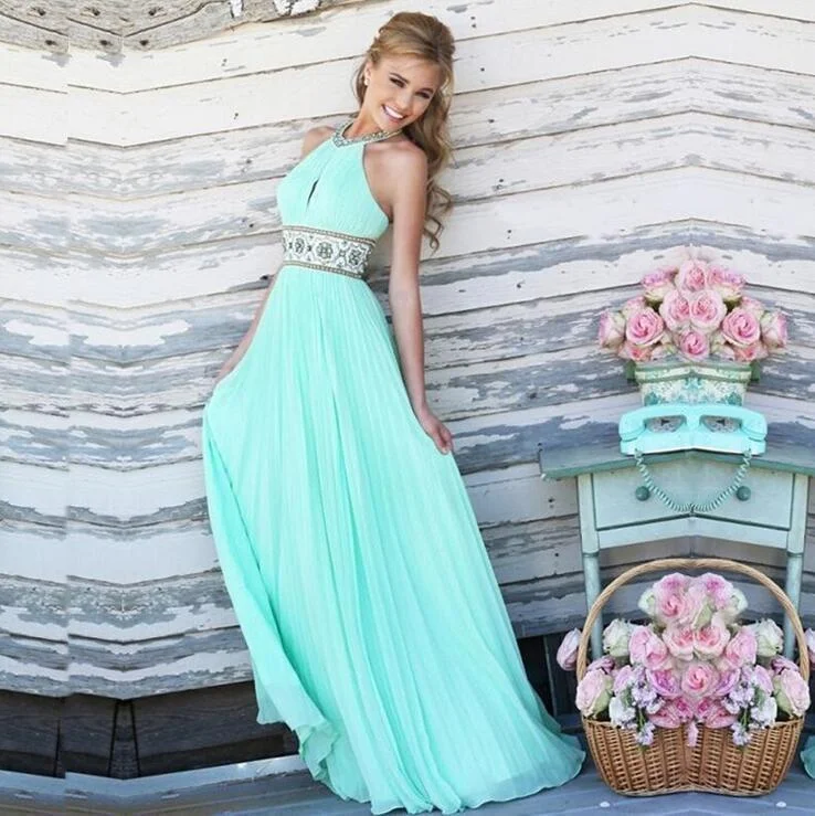 Bargain Bin Halter High-waist Backless Pleated Long Party Dress