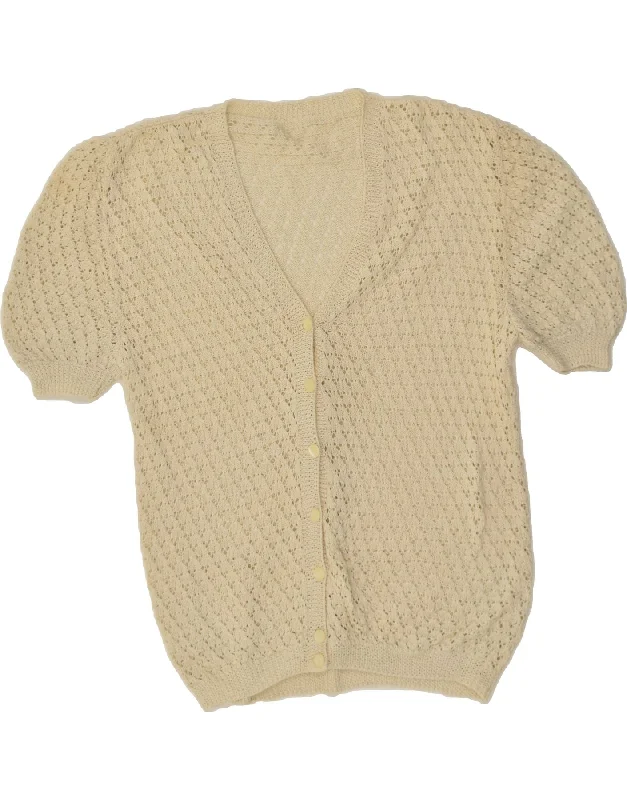 VINTAGE Womens Short Sleeve Cardigan Sweater UK 14 Large Beige