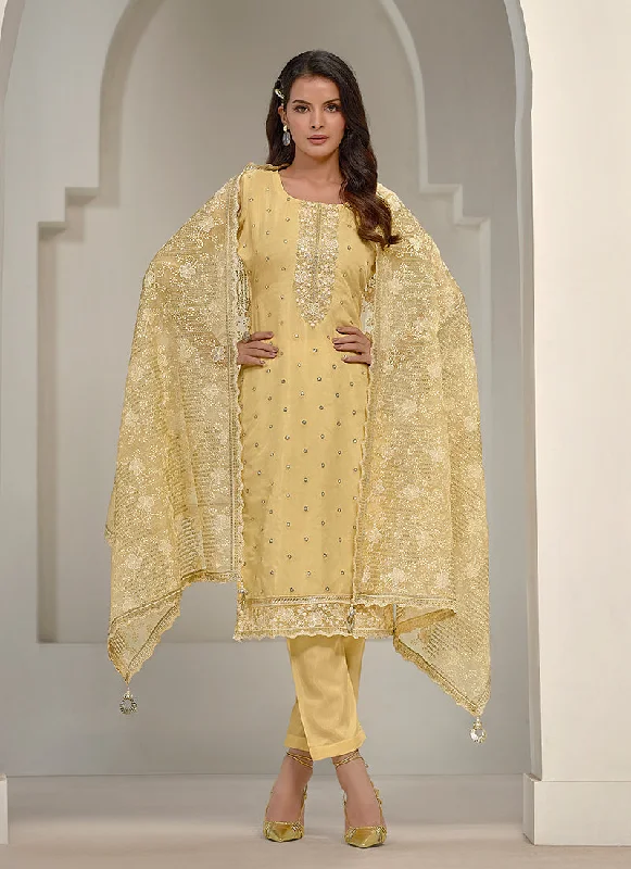 Super Bargain Yellow Embroidery Pakistani Salwar Kameez Suit