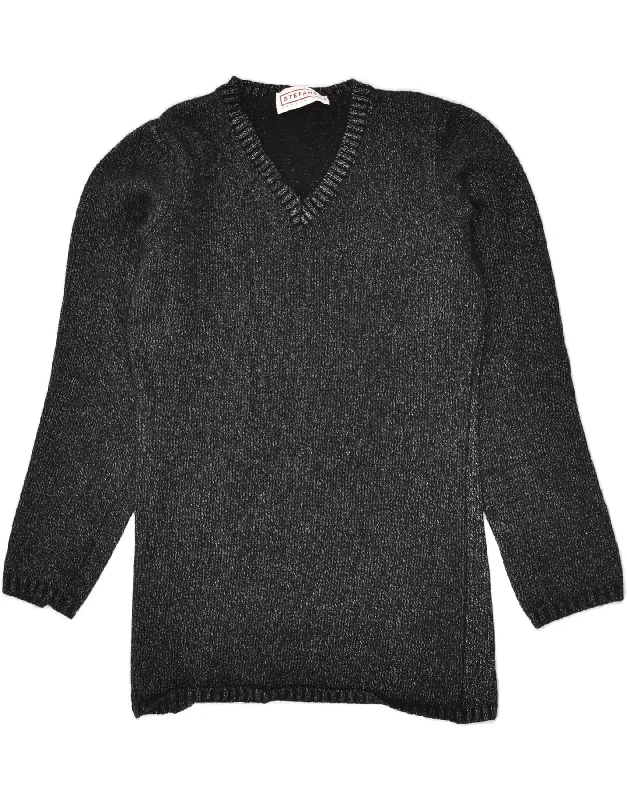 STEFANEL Womens V-Neck Jumper Sweater UK 10 Small Black Wool