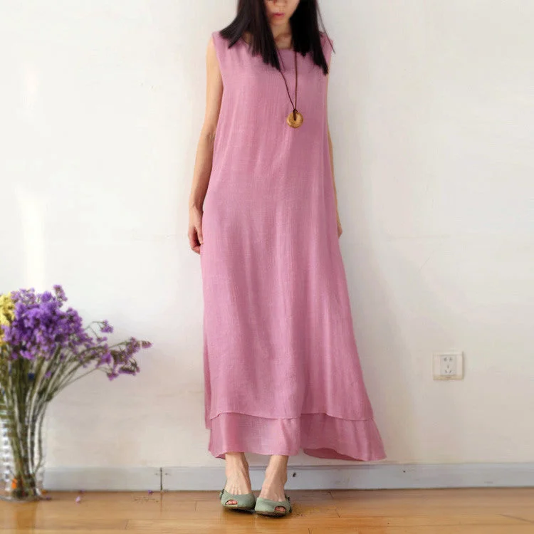 Best Bargains Pure Color Loose O-neck Sleeveless Long Dress