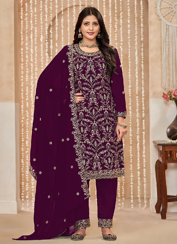Unbeatable Prices Wine Embroidered Salwar Kameez Suit