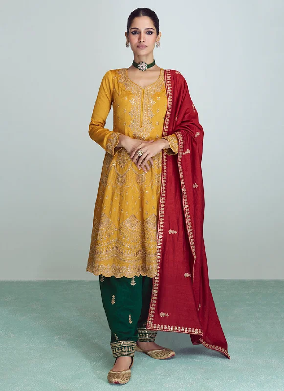 Final Markdown Yellow Golden Sequence Embroidery Anarkali Pant Suit
