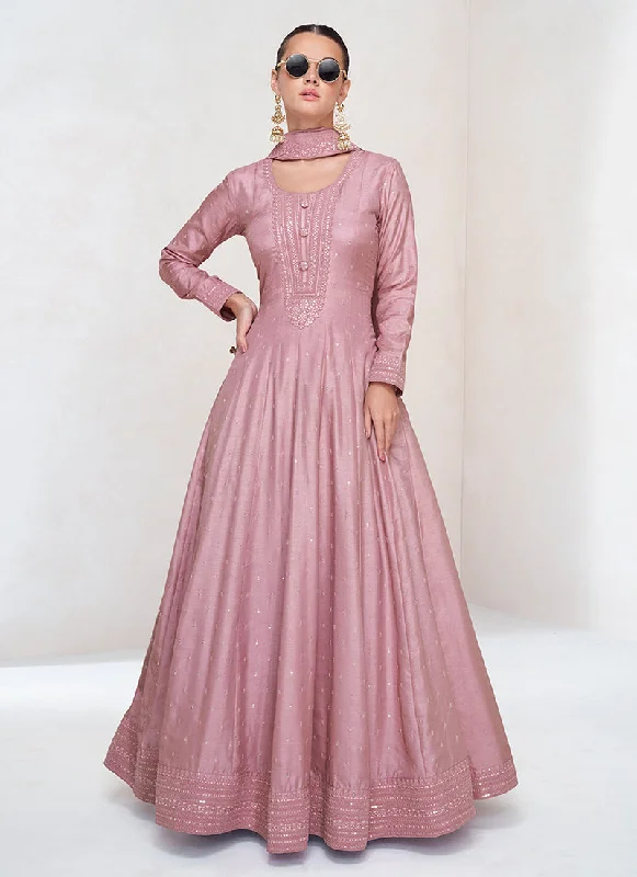 Now or Never Rose Pink Sequence Embroidery Wedding Anarkali Gown