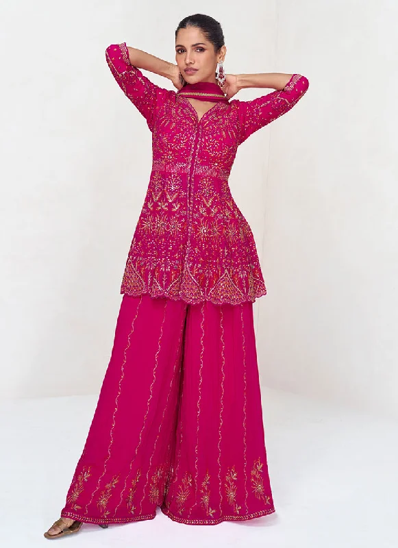 Unmissable Offer Rani Pink Embroidery Designer Peplum Style Palazzo Suit