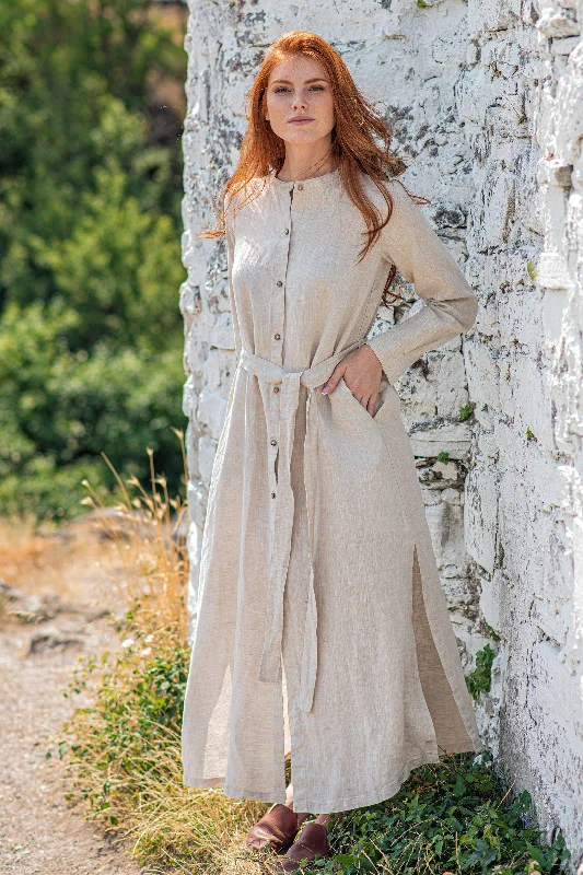 Stock Clearance Long Sleeve Linen Shirt Dress