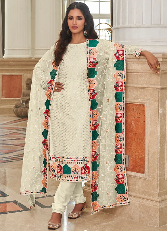 Blowout Sale White Multi Sequence Embroidery Festive Salwar Kameez