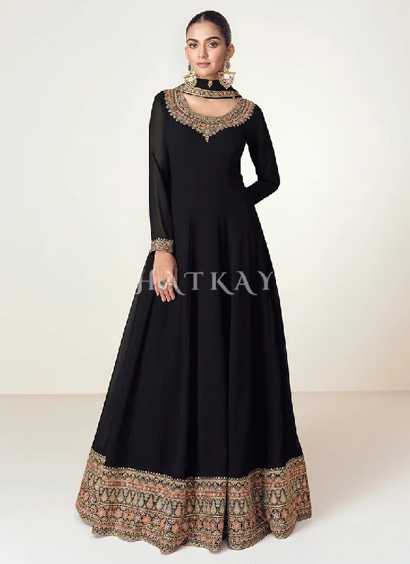 Online Exclusive Black Multi Embroidery Anarkali Dress