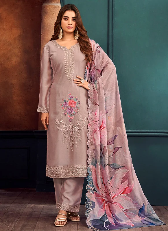 Buy More, Save More Lilac Purple Thread Work Embroidery Pant Style Suit