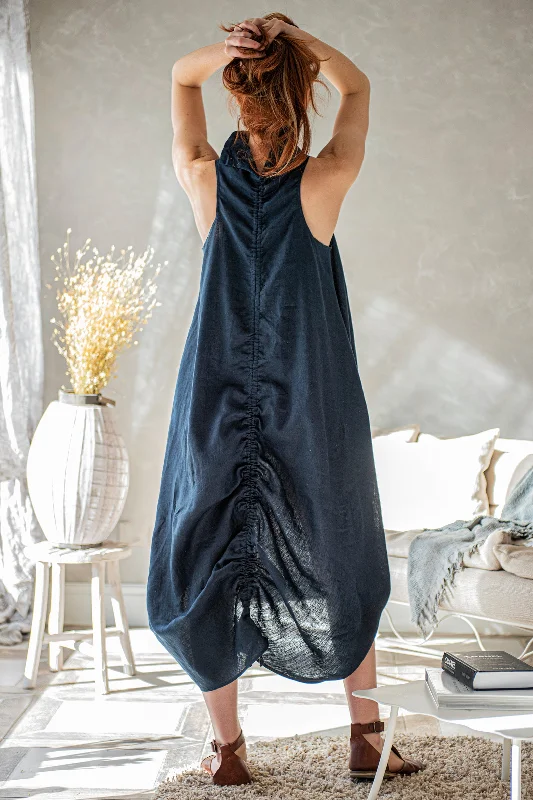 Daily Specials Cowl Neck Linen Dress in Midi Length