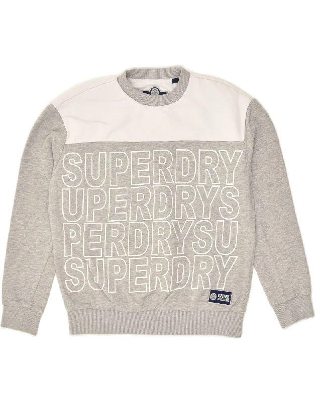 SUPERDRY Womens Oversized Graphic Sweatshirt Jumper UK 10 Small Grey