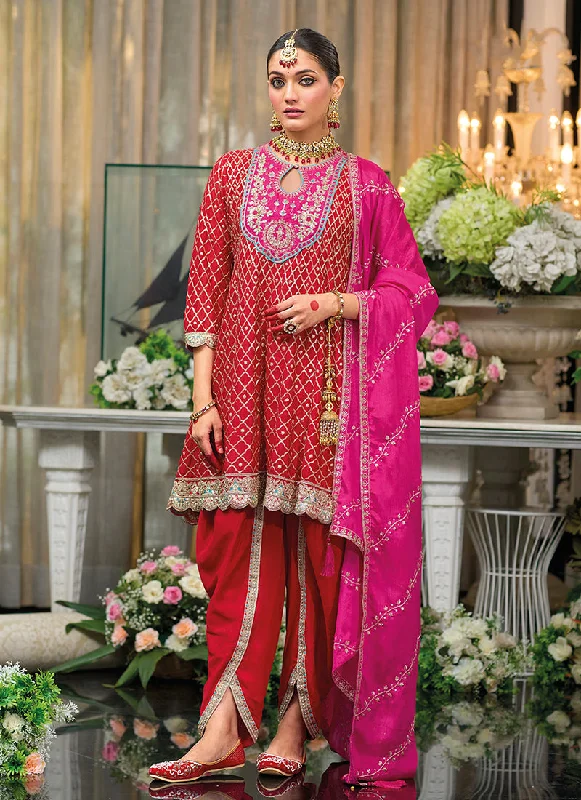 Discount Days Bridal Red Multi Embroidered Designer Dhoti Style Suit