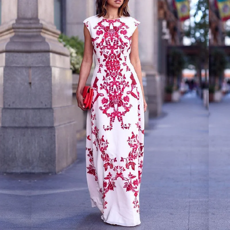 Hurry In Scoop Print Sleeveless Slim Dress Long Dress