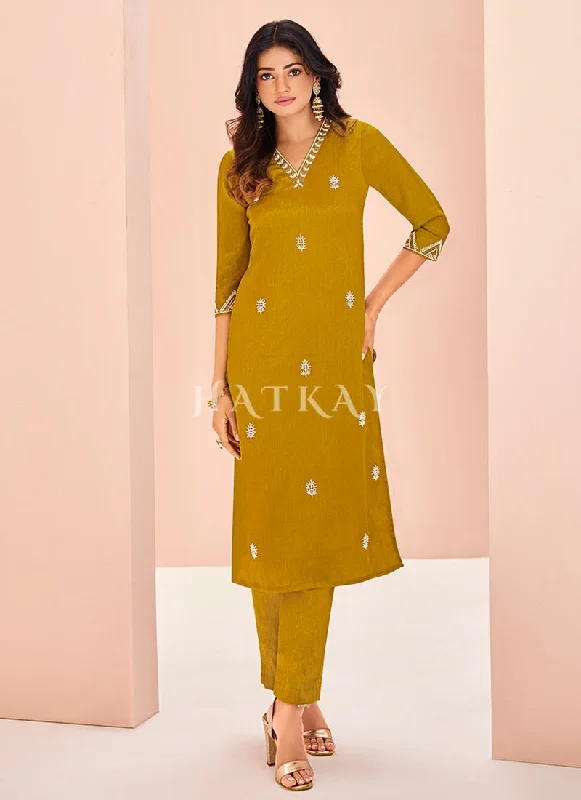 Don’t Miss Out Mustard Yellow Handwork Kurta And Pant Suit