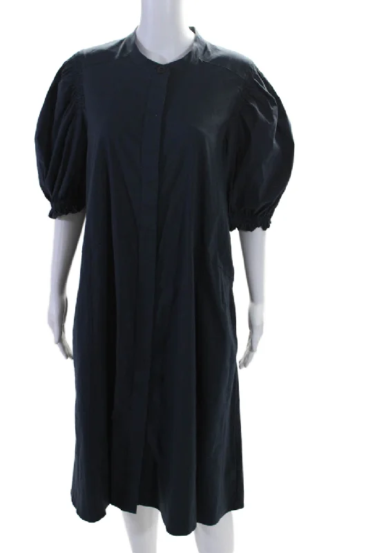 Closeout Foil Womens Dark Navy Cotton Puff Short Sleeve Crew Neck A-Line Dress