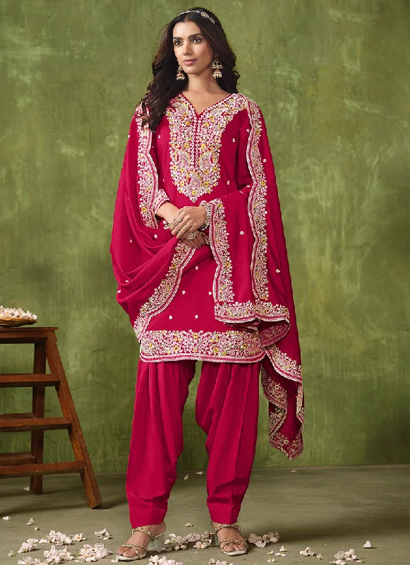 Overstock Rani Pink Multi Embroidered Punjabi Suit