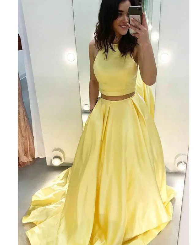 Online Specials Crop Top Yellow Prom Dresses Senior Long Graduation Gown PL1021