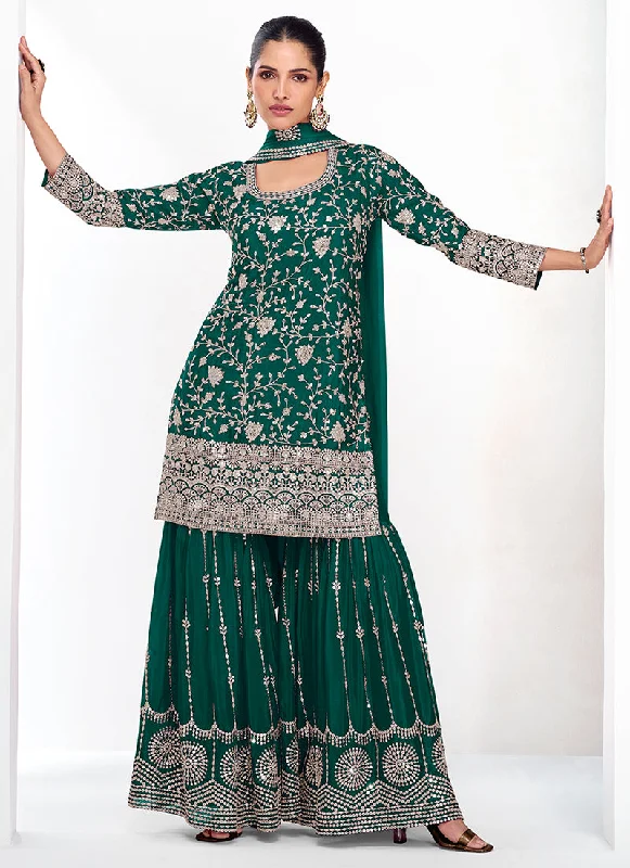 Final Markdown Green Traditional Embroidery Festive Gharara Suit