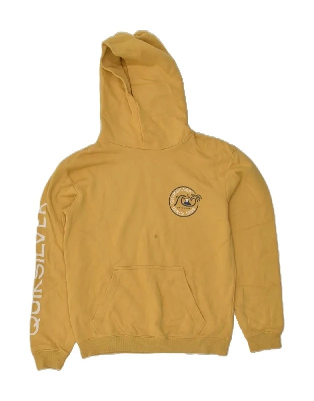 QUIKSILVER Womens Graphic Hoodie Jumper UK 16 Large Yellow Cotton