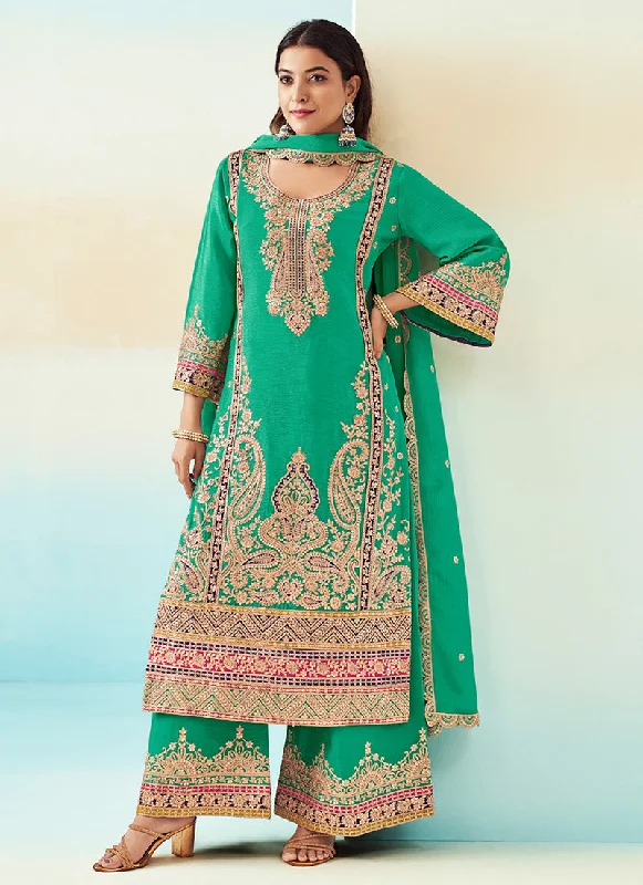 Discount Days Green Embroidered Traditional Palazzo Style Salwar Suit