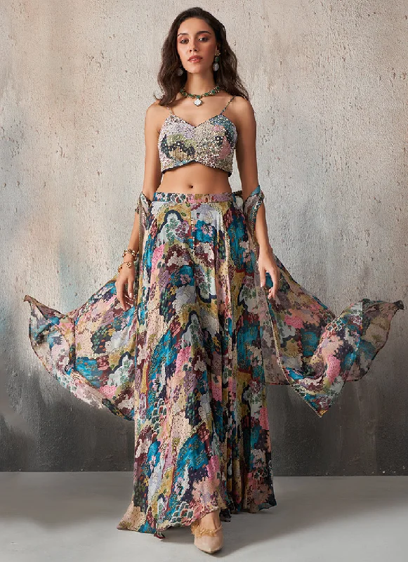 Closeout Blue Multicolored Handwork Embroidery Traditional Sharara Choli