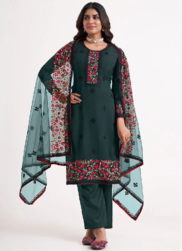 Overstock Sale Green Multi Embroidery Festive Salwar Kameez