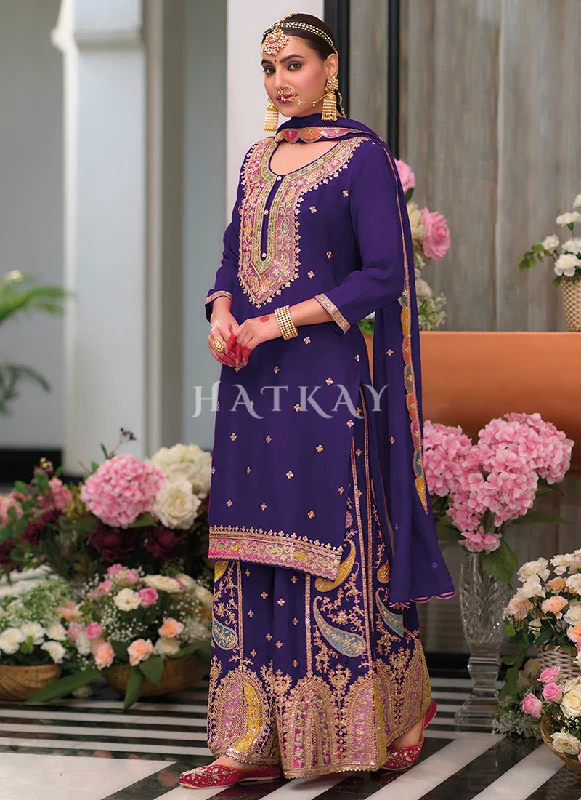 Special Discount Purple Multi Embroidery Palazzo Suit