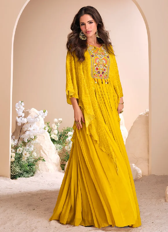 Sneak Peek Sale Yellow Multi Embroidery Designer Anarkali Gown