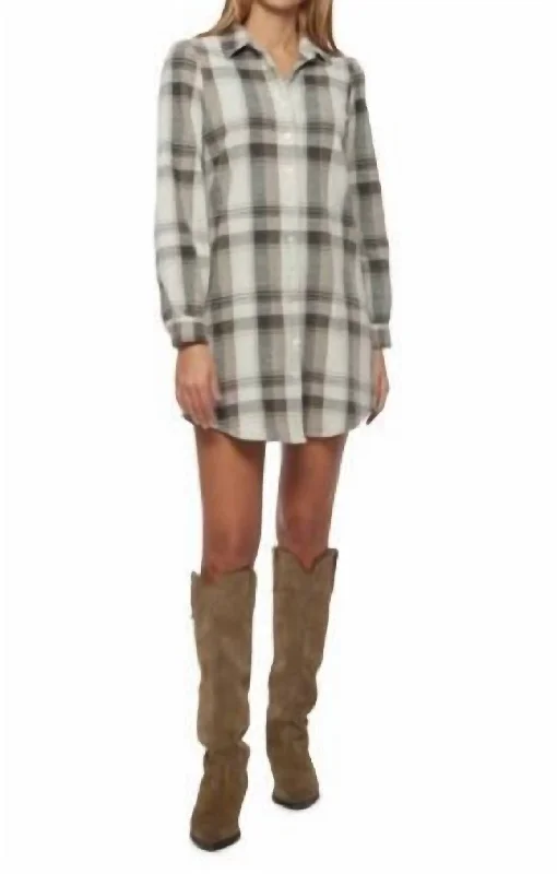 Special Promotion Stylish Western Knit Flannel Dress In Charcoal/cream