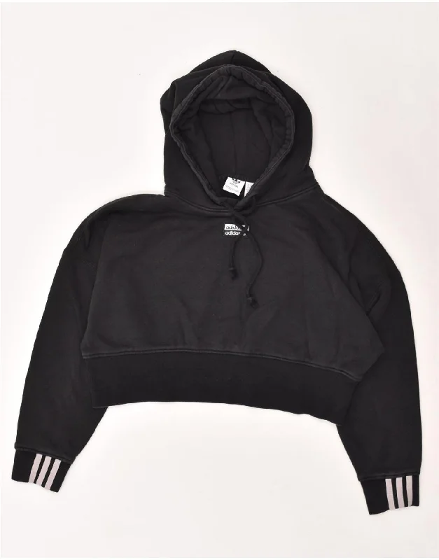 ADIDAS Womens Oversized Crop Hoodie Jumper UK 14 Medium Black Cotton