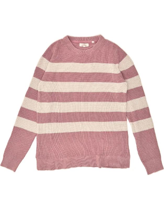 FAT FACE Womens Boat Neck Jumper Sweater UK 12 Medium  Pink Striped Cotton