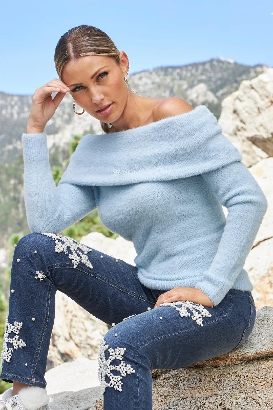 Flash Sale Plush Slouchy Long Sleeve Sweater Kentucky Blue
