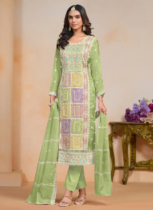 Special Promotion Light Green Multi Embroidery Festival Salwar Suit