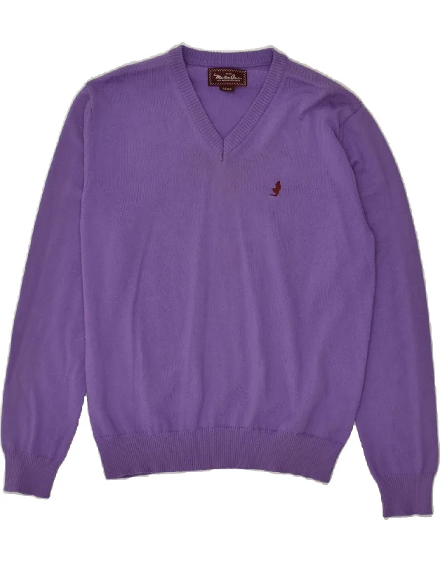 MARLBORO CLASSICS Womens V-Neck Jumper Sweater UK 14 Large Purple Wool