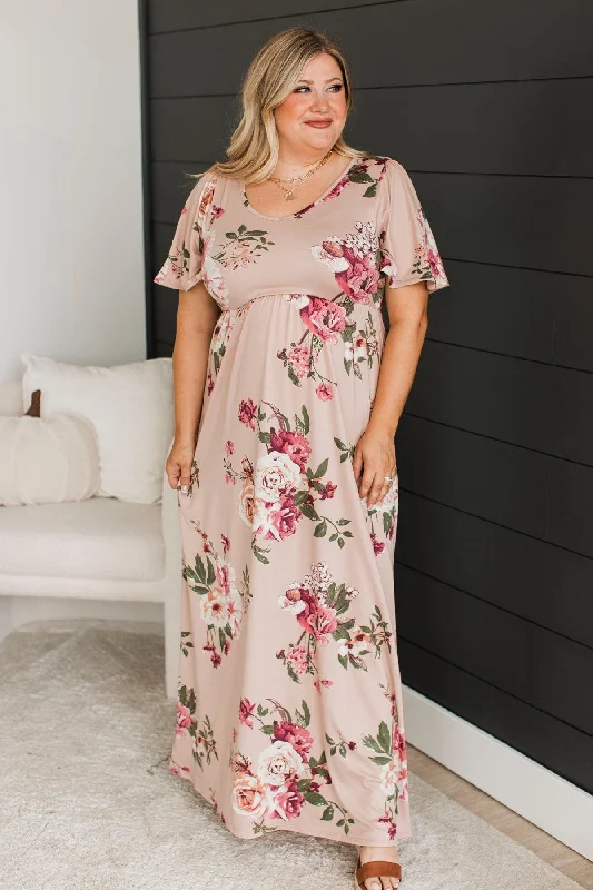 Unmissable Offer Major Moment Floral Maxi Dress- Dusty Pink