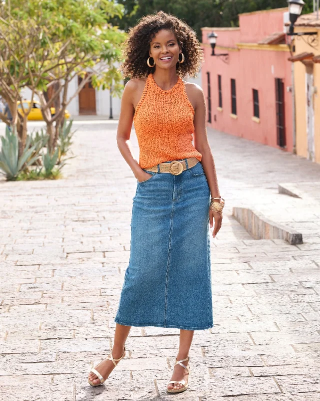 Daily Deals Proper Denim Five Pocket Midi Skirt Medium Wash